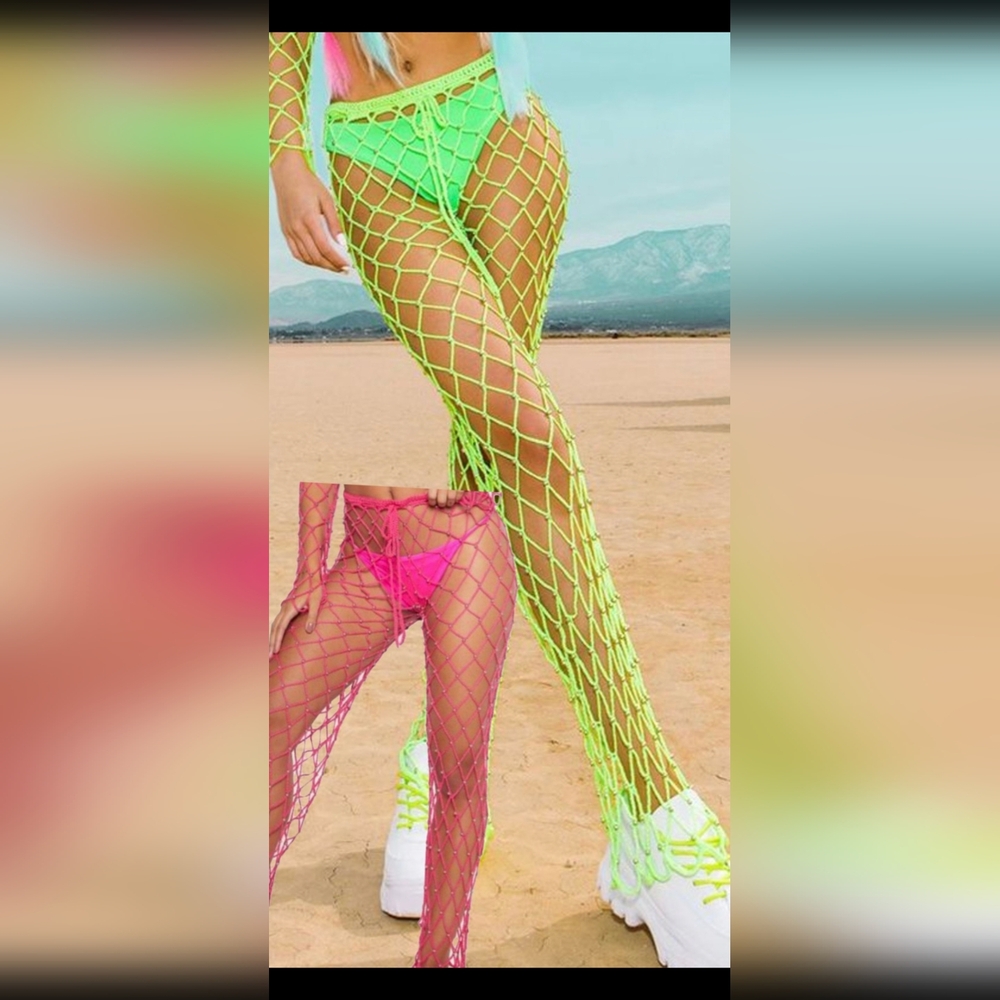*Bundle* Neon Green And Neon Pink Fishnet Cover-Up Pants